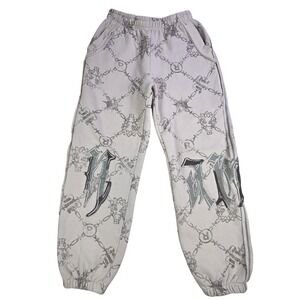 Named Collective Men Tan Chain Print Sweatpants Joggers Small Streetwear Y2K